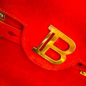 AUTHENTIC  BALMAIN B Buzz 23 orange suede Tote w/ Shoulder Strap - Purse Bag